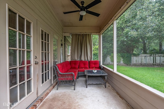4013 Wisteria Ln, Benton, LA 71006 - sunroom with ceiling fan, an outdoor living space, and french doors