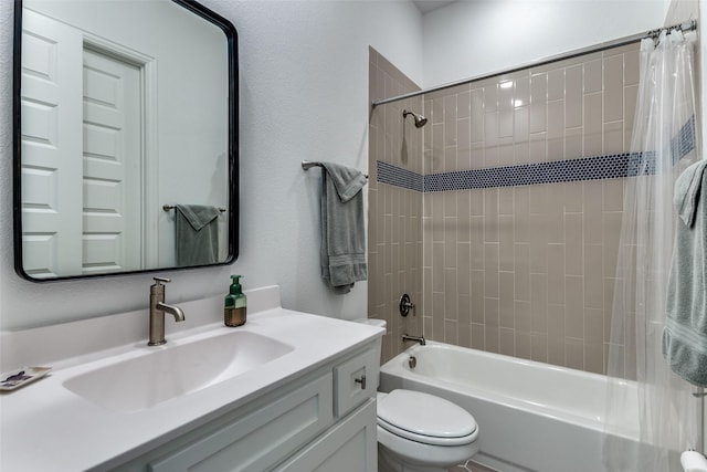 2228 Sandrellan St, Fort Worth, TX 76008 - bathroom featuring shower / tub combo with curtain, vanity, and toilet