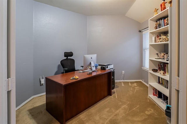 8115 Guadalupe Rd, Arlington, TX 76002 - office area featuring light carpet, lofted ceiling, and baseboards