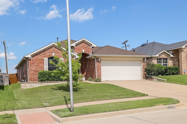 8115 Guadalupe Rd, Arlington, TX 76002 - ranch-style house with brick siding, a garage, concrete driveway, and a shingled roof
