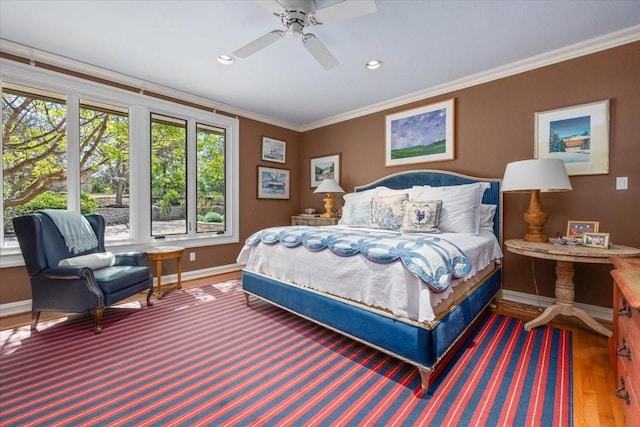 201 Jenkins Rdg, Aledo, TX 76008 - carpeted bedroom with baseboards, crown molding, recessed lighting, and ceiling fan