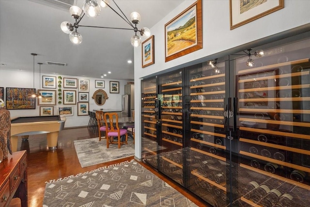 201 Jenkins Rdg, Aledo, TX 76008 - wine area featuring billiards table, concrete flooring, and beverage cooler