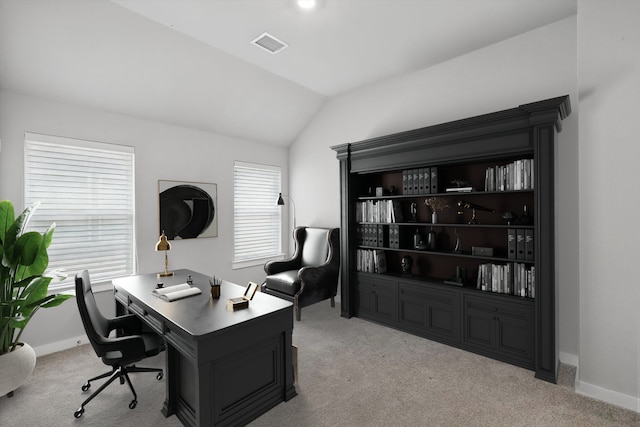 1002 Kennedy Dr, Allen, TX 75013 - office area with carpet floors, vaulted ceiling, and baseboards