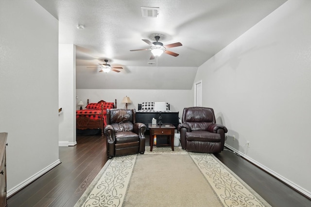 2210 Ridgewood Dr, Bridgeport, TX 76426 - living room with wood finished floors, ceiling fan, baseboards, and vaulted ceiling