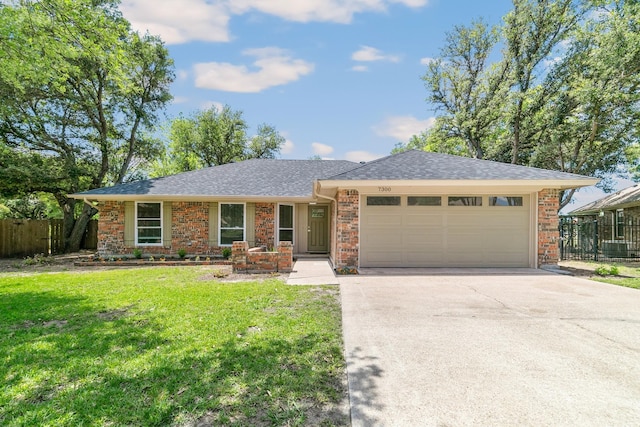 7300 Frances Ct, North Richland Hills, TX 76182 - single story home with a garage, concrete driveway, brick siding, a shingled roof, and central AC unit