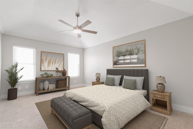 7300 Frances Ct, North Richland Hills, TX 76182 - carpeted bedroom featuring baseboards, vaulted ceiling, and a ceiling fan