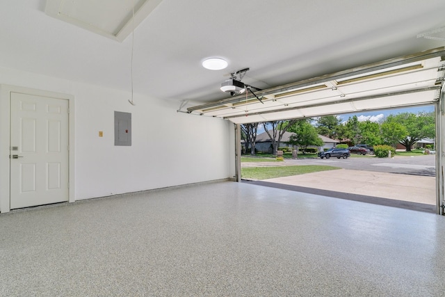7300 Frances Ct, North Richland Hills, TX 76182 - garage featuring electric panel, a garage door opener, and baseboards