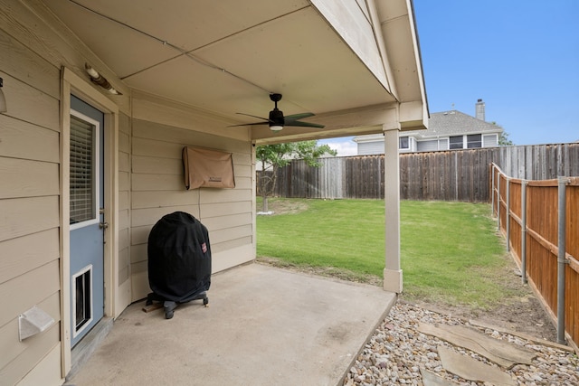9712 Hedge Bell Dr, Mckinney, TX 75072 - view of patio / terrace with ceiling fan and area for grilling