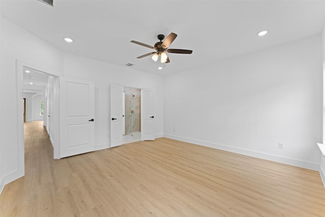 2915 NW Loraine St, Fort Worth, TX 76106 - unfurnished bedroom featuring light wood finished floors, recessed lighting, baseboards, and a ceiling fan