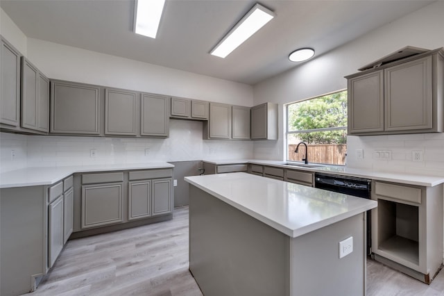 9316 Norfolk Ln, Mckinney, TX 75071 - kitchen with gray cabinets, a sink, tasteful backsplash, and light wood finished floors