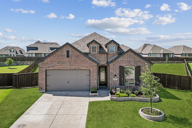 1654 Castleford Dr, Forney, TX 75126 - view of front facade with brick siding, concrete driveway, a garage, roof with shingles, and a residential view