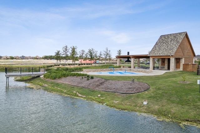 1654 Castleford Dr, Forney, TX 75126 - surrounding community with a pool, a water view, and a patio area