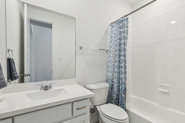 1654 Castleford Dr, Forney, TX 75126 - full bathroom featuring toilet, vanity, and shower / tub combo with curtain