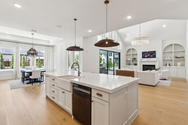 1421 Maplewood Dr, Prosper, TX 75078 - kitchen with dishwasher, a sink, plenty of natural light, a chandelier, and recessed lighting