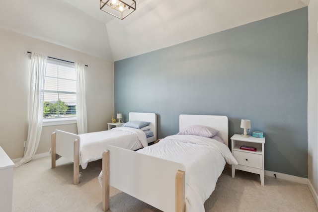 1421 Maplewood Dr, Prosper, TX 75078 - bedroom with light carpet, lofted ceiling, and baseboards