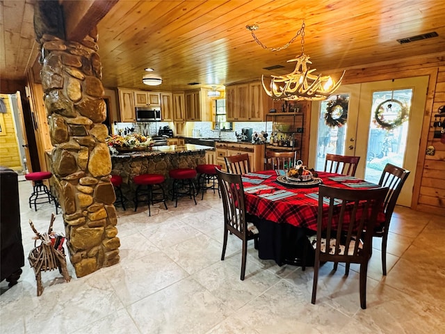 637 County Road 4420, Winnsboro, TX 75494 - dining area featuring wooden ceiling and a chandelier