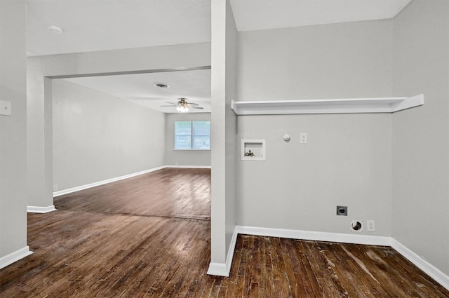 2519 N Hickory St, Sherman, TX 75092 - laundry room with hookup for an electric dryer, washer hookup, a ceiling fan, wood finished floors, and baseboards