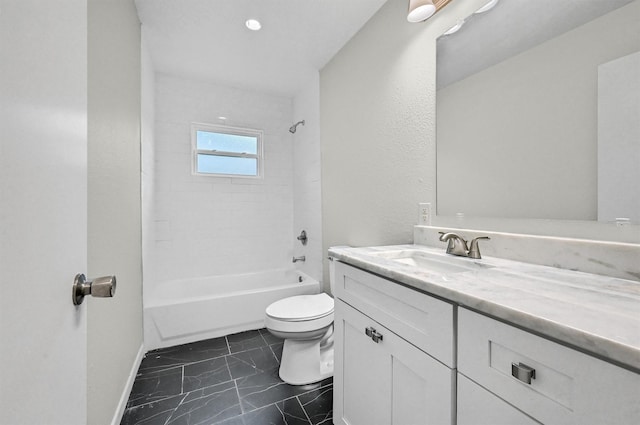 2519 N Hickory St, Sherman, TX 75092 - full bathroom featuring toilet, vanity, marble finish flooring, baseboards, and shower / washtub combination