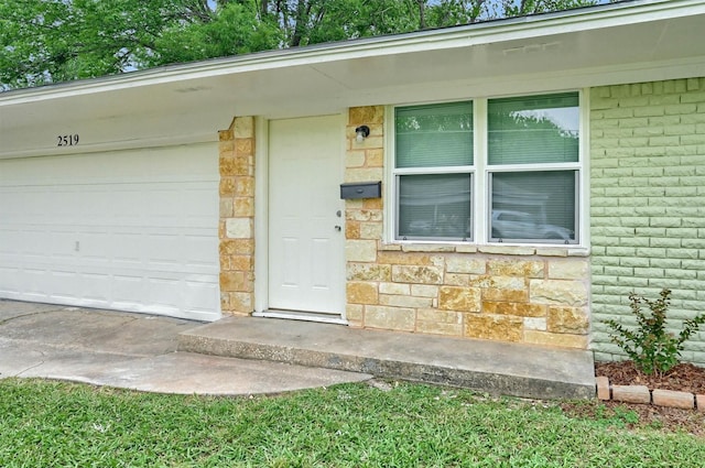 2519 N Hickory St, Sherman, TX 75092 - entrance to property featuring stone siding, a garage, and brick siding