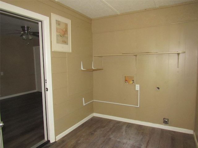 344 Castle Dr, Pottsboro, TX 75076 - washroom with washer hookup, hookup for an electric dryer, dark wood-type flooring, and baseboards