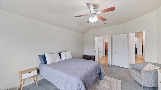 2005 Sterling Gate Dr, Heartland, TX 75126 - bedroom featuring vaulted ceiling, carpet, and a ceiling fan