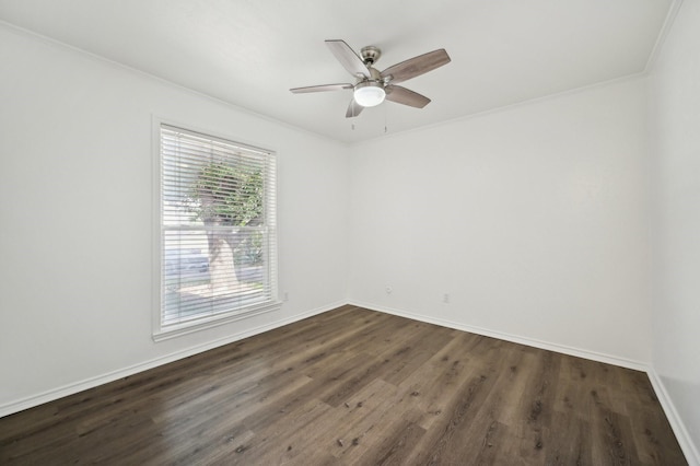 8609 N Normandale St, Fort Worth, TX 76116 - empty room with dark wood-type flooring, a ceiling fan, and ornamental molding