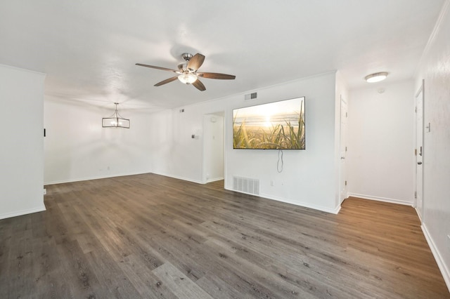 8609 N Normandale St, Fort Worth, TX 76116 - unfurnished living room with ceiling fan, wood finished floors, and a chandelier