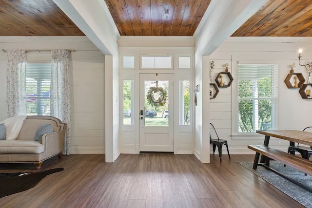 724 N Old Robinson Rd, Robinson, TX 76706 - foyer with wood finished floors, wooden ceiling, crown molding, baseboards, and a decorative wall
