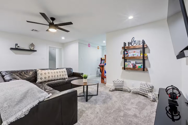 724 N Old Robinson Rd, Robinson, TX 76706 - living room featuring carpet floors, ceiling fan, recessed lighting, and baseboards