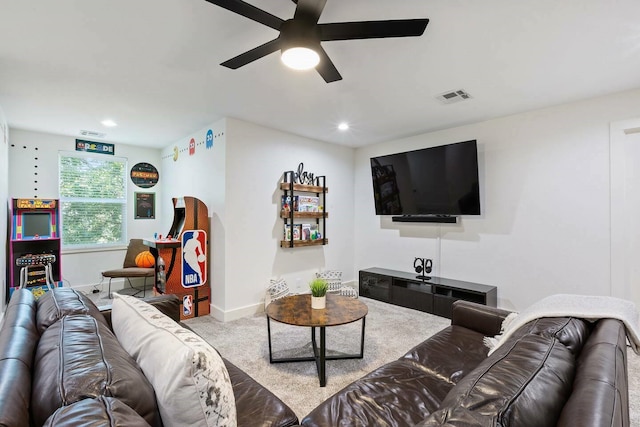 724 N Old Robinson Rd, Robinson, TX 76706 - carpeted living room with a ceiling fan, baseboards, and recessed lighting