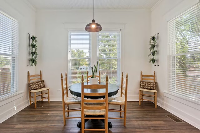 724 N Old Robinson Rd, Robinson, TX 76706 - dining area with crown molding, dark wood finished floors, and baseboards
