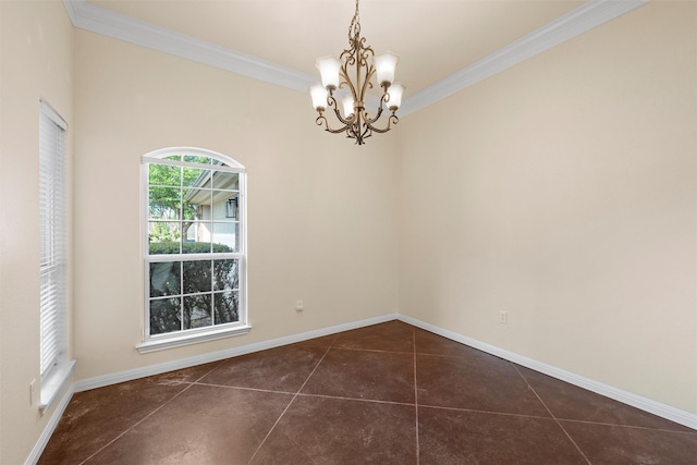 608 Shoal Rdg S, Lorena, TX 76655 - empty room featuring a chandelier, ornamental molding, baseboards, and concrete flooring