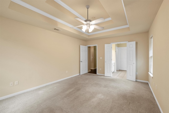 608 Shoal Rdg S, Lorena, TX 76655 - unfurnished bedroom featuring a raised ceiling, carpet flooring, crown molding, baseboards, and a ceiling fan