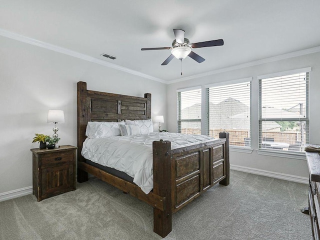 2812 Castlereach St, Trophy Club, TX 76262 - carpeted bedroom featuring crown molding, baseboards, and a ceiling fan