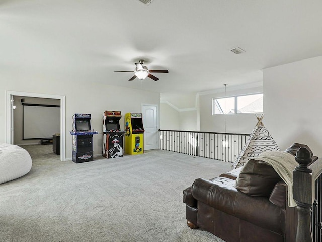 2812 Castlereach St, Trophy Club, TX 76262 - living room featuring a ceiling fan, carpet, and baseboards