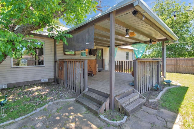 836 Silver Creek Rd, Azle, TX 76020 - wooden deck with a ceiling fan and fence