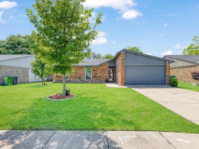 5601 Briarcrest Dr, Garland, TX 75043 - mid-century inspired home featuring brick siding, driveway, an attached garage, and a front yard