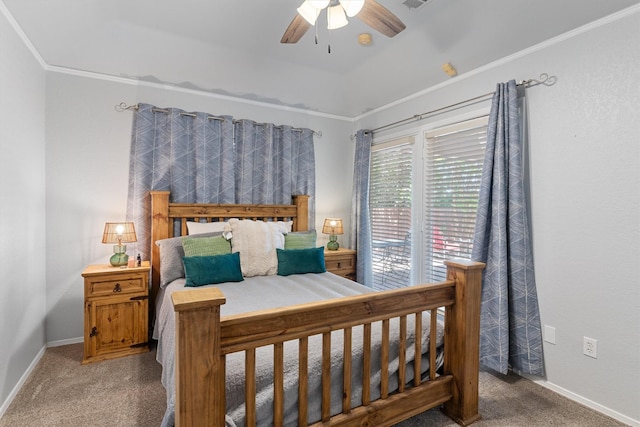 3410 Country Club Pl, Grand Prairie, TX 75052 - bedroom with carpet flooring, baseboards, a ceiling fan, access to exterior, and crown molding