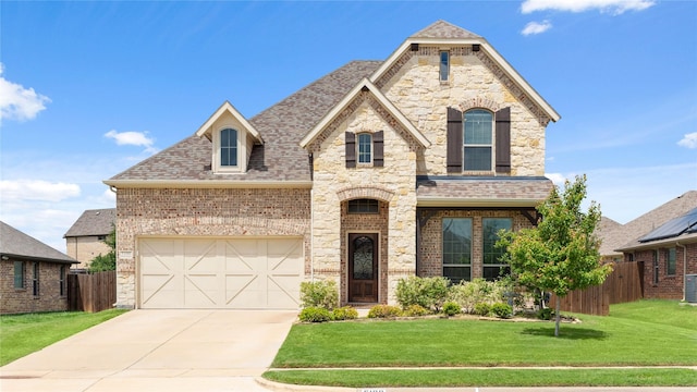 5100 Ambergate Ln, Sherman, TX 75092 - french provincial home with driveway, stone siding, an attached garage, roof with shingles, and brick siding