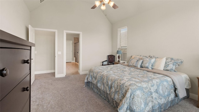 5100 Ambergate Ln, Sherman, TX 75092 - carpeted bedroom with high vaulted ceiling, baseboards, and ceiling fan