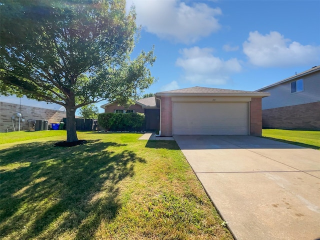 110 Nighthawk Dr, Krum, TX 76249 - view of front facade with cooling unit, a garage, a front lawn, and driveway