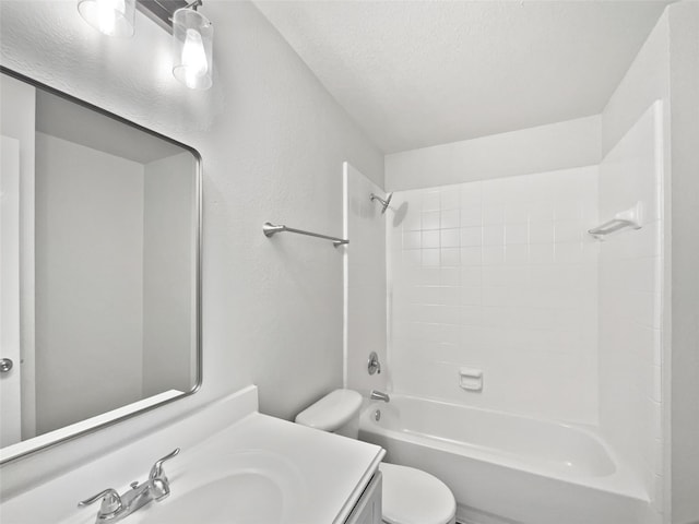 110 Nighthawk Dr, Krum, TX 76249 - bathroom featuring toilet, vanity, shower / tub combination, and a textured ceiling