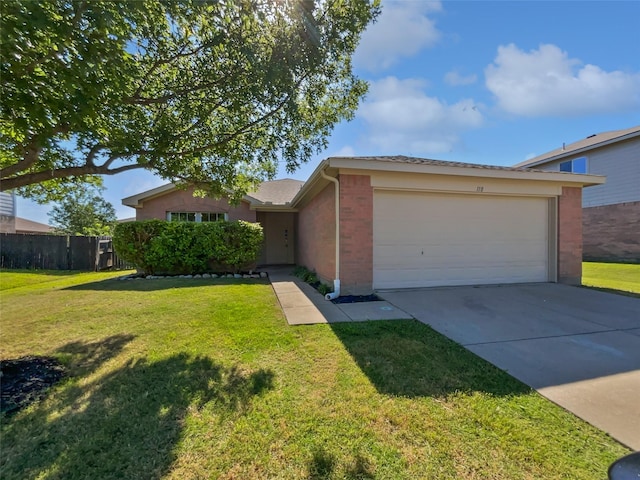 110 Nighthawk Dr, Krum, TX 76249 - ranch-style home with driveway, a garage, and brick siding