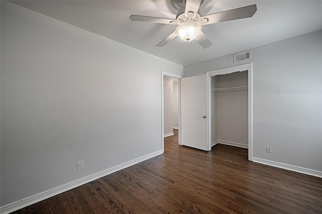 315 Westway Dr, Rockwall, TX 75087 - unfurnished bedroom featuring baseboards, dark wood-type flooring, a closet, and ceiling fan