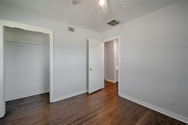 315 Westway Dr, Rockwall, TX 75087 - unfurnished bedroom featuring dark wood-style floors, baseboards, a closet, and ceiling fan
