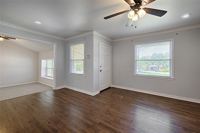 315 Westway Dr, Rockwall, TX 75087 - spare room with a ceiling fan, dark wood-type flooring, baseboards, and crown molding