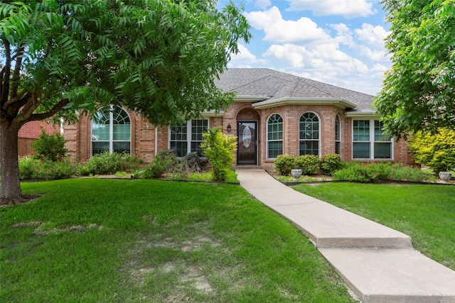 1409 Kingsley Dr, Allen, TX 75013 - view of front of house with brick siding, a shingled roof, and a front lawn