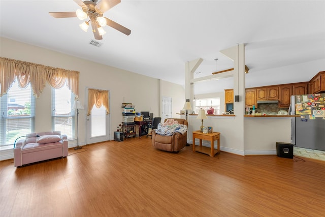 1409 Kingsley Dr, Allen, TX 75013 - living area featuring a ceiling fan and light wood-style floors
