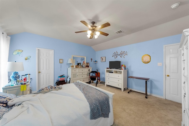 1409 Kingsley Dr, Allen, TX 75013 - bedroom featuring vaulted ceiling, light carpet, ceiling fan, and baseboards