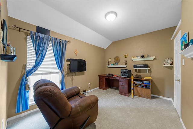 1409 Kingsley Dr, Allen, TX 75013 - office area with carpet flooring, baseboards, and vaulted ceiling
